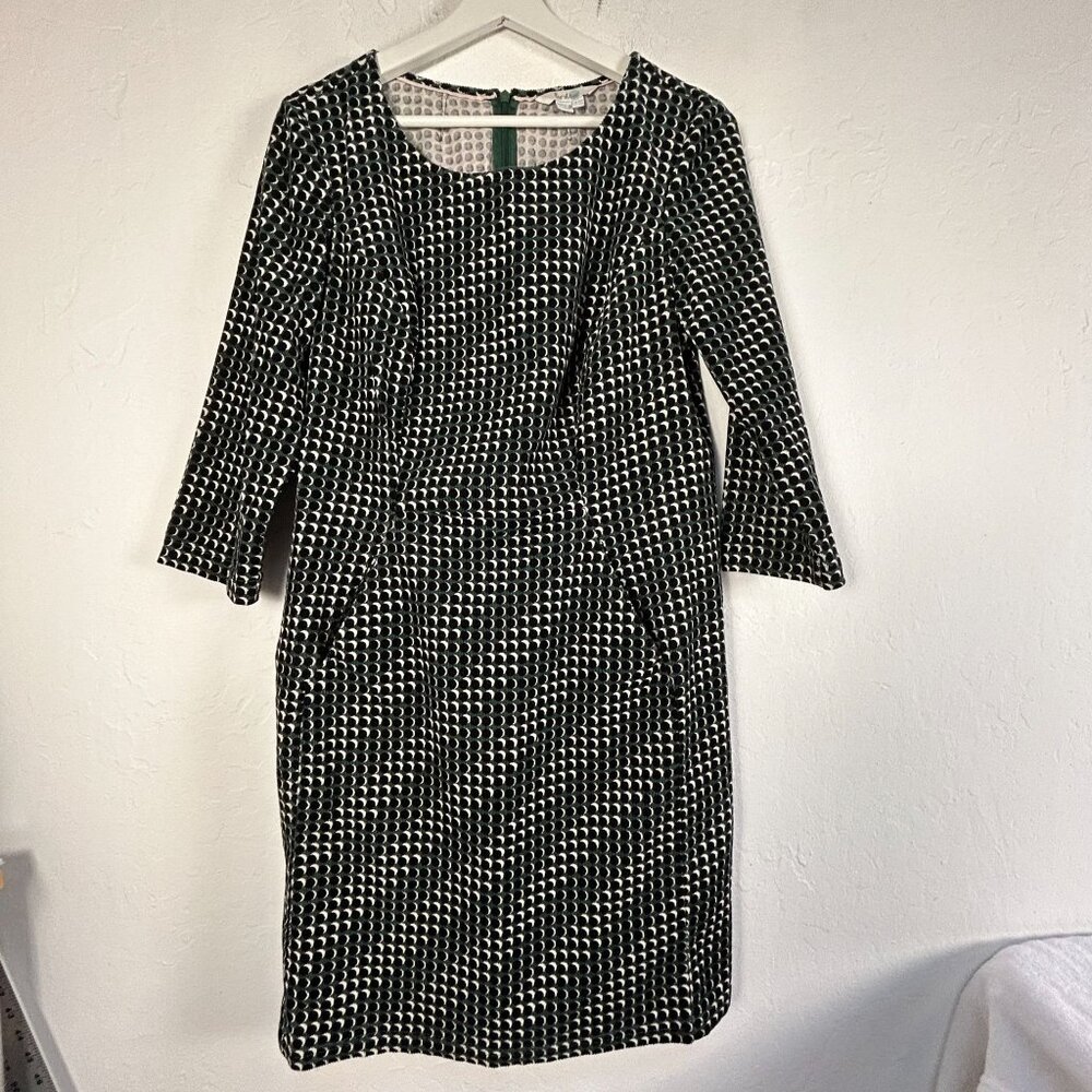Boden Womens Green Black White Circle 3/4 Sleeve Corduroy Shift Dress Size 10R